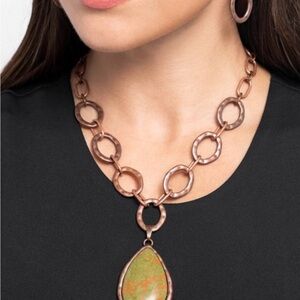 Paparazzi Copper Necklace with Green Pendant